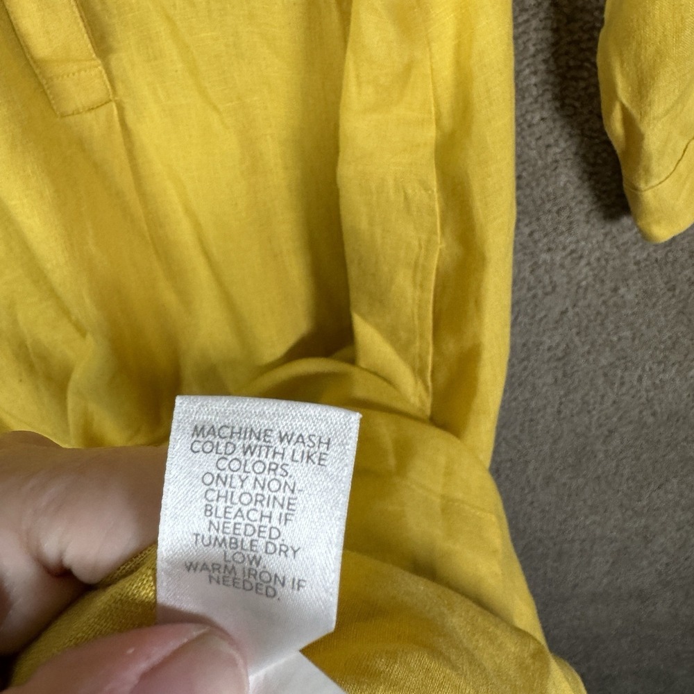 J Jill Dress Women's Small Petite Yellow Linen Shirt Casual 3/4 Sleeve Lagenlook - Picture 8 of 11